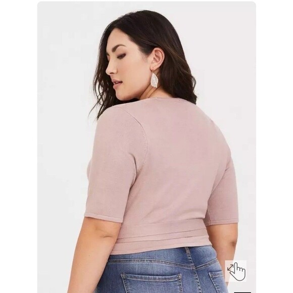 Torrid Wrap Short Sleeve Cardigan Sweater Women 3X Rose Pink Rayon Nylon Cropped - Picture 2 of 6